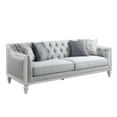 Katia Light Gray Linen & Weathered White Finish Sofa Model LV01049 By ACME Furniture